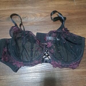 Cacique Black and Purple Lace Bra